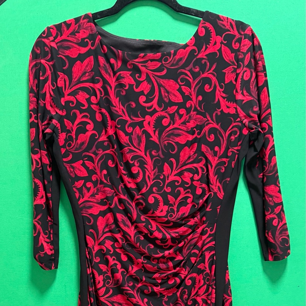 Anne Klein Red&Black Floral 3/4 Sleeved Dress Size 8  #office #party #Christmas